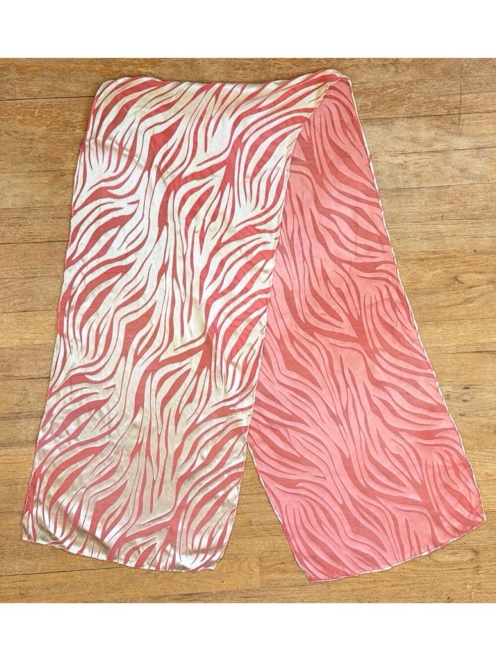 Vintage Flocked Silk Zebra Scarf 90s Animal Print Pink/Yellow Oblong Neckscarf
